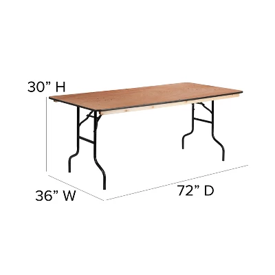 Emma And Oliver 6-Foot Rectangular Wood Folding Banquet Table With Clear Coated Finished Top - Image 4