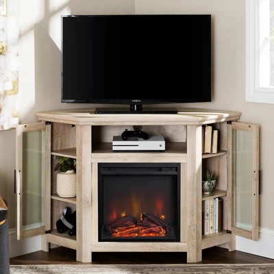 Glass Door Electric Fireplace Corner TV Stand For TVs Up To 50" - Saracina Home - Image 5