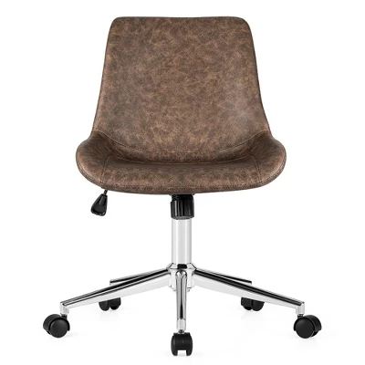Costway Mid Back Office Chair Armless Adjustable PU Leather Task Swivel Chair - Image 9