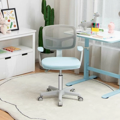Costway Kids Desk Chair Adjustable Height Children Study Chair W/Auto Brake Casters Blue / Pink - Image 2