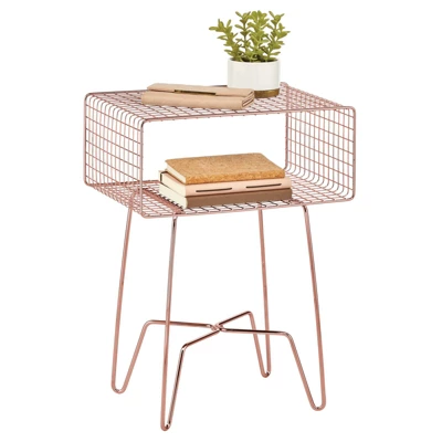 MDesign Modern Farmhouse Home Decor End Table, Wire Grid Storage Shelf - Image 9