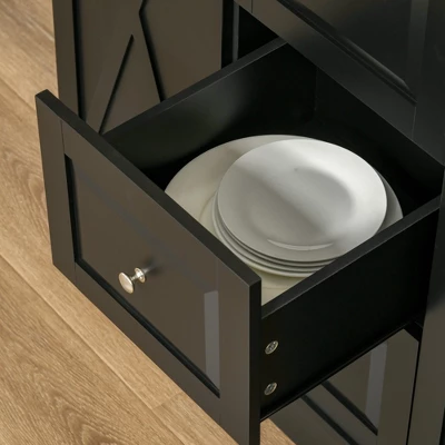 HOMCOM Farmhouse Mobile Kitchen Island Utility Cart On Wheels With Barn Door Style Cabinets, Drawers - Image 5