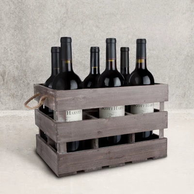 Twine 4281 Farm House Decor, Wood Wine Holder Rustic Farmhouse Wooden 6 Bottle Crate, Dark Wood, Brown Finish - Image 2