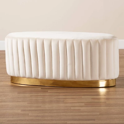 Kirana Velvet Upholstered And PU Leather Ottoman Gold - Baxton Studio - Image 5