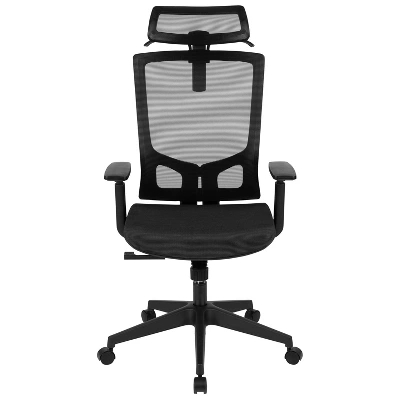 Flash Furniture Ergonomic Black Mesh Office Chair-Synchro-Tilt, Pivot Headrest, Adjustable Arms - Image 2