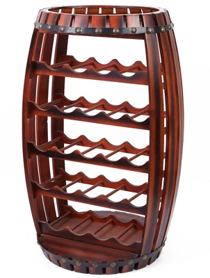 Vintiquewise Rustic Barrel Shaped Wooden Wine Rack For 23 Bottles - Image 4