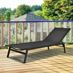 Costway Patio Lounge Chair Chaise Recliner Back Adjustable Garden Deck BrownBlack