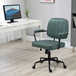 Vinsetto Home Office Chair, Microfiber Computer Desk Chair With Swivel Wheels, Adjustable Height, And Tilt Function, Green
