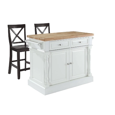 Oxford Kitchen Island With 2 Counter Height Barstools White - Crosley - Image 3