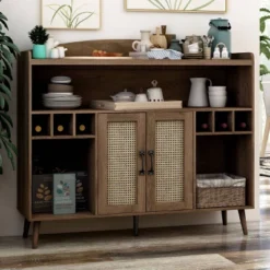 Klimar Open Shelves Buffet Distressed Walnut - MiBasics