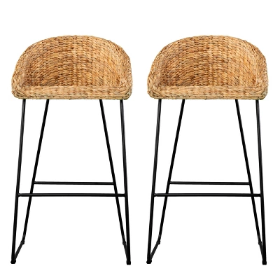 Set Of 2 Werte Water Hyacinth Barstools Natural/Black - Aiden Lane - Image 2