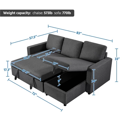 Yaheetech Convertible L-Shaped Sofa Bed With Chaise & Pull Out Bed & Storage - Image 3