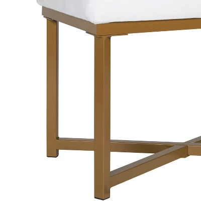 Rectangle Ottoman Velvet Tufted Cushion And Gold Metal X Base - HomePop - Image 5