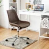 Costway Mid Back Office Chair Armless Adjustable PU Leather Task Swivel Chair