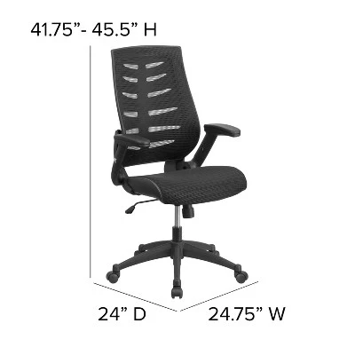 Emma And Oliver High Back Black Mesh Swivel Ergonomic Office Chair With Adjustable Flip-Up Arms - Image 3