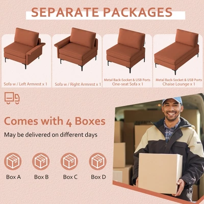 Costway L-shaped Modern Modular Sectional Sofa W/ Reversible Chaise & 4 USB Ports - Image 8