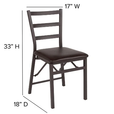 Flash Furniture 2 Pack HERCULES Series Brown Folding Ladder Back Metal Chair With Brown Vinyl Seat - Image 4