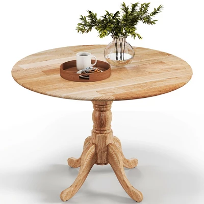 Costway Rustic Dining Table Wooden Dining Table With Round Tabletop & Curved Trestle Legs Natural/Walnut - Image 10