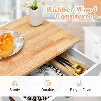 Tangkula Small Kitchen Island On Wheels Mobile Trolley Cart Barn Door Drawer Hooks - Image 6