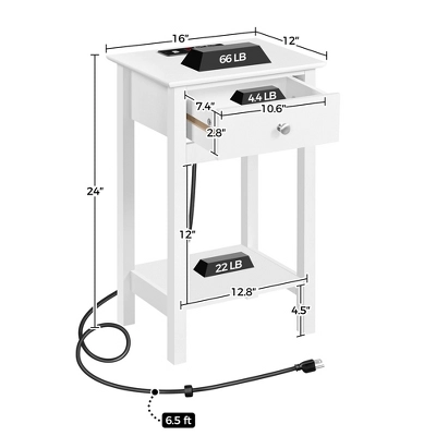 Yaheetech Wooden Side Table End Table With Recessed Power Outlets And USB Ports - Image 2