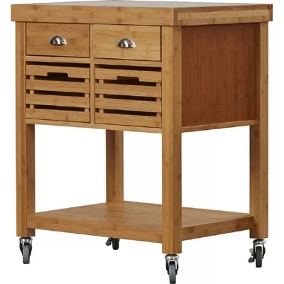Kenta Bamboo Kitchen Cart With Stainless Steel Top Natural - Boraam - Image 3