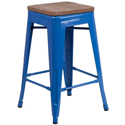 Merrick Lane Backless Metal Dining Stool With Wooden Seat For Indoor Use - Image 18