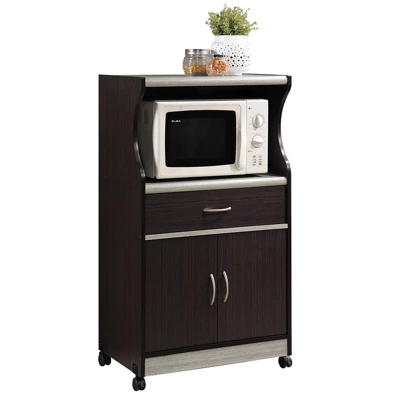 Microwave Kitchen Cart In Chocolate Gray - Hodedah - Image 3