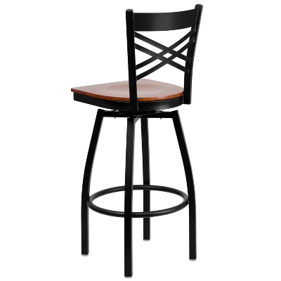 Emma And Oliver Black "X" Back Swivel Metal Restaurant Dining Barstool - Image 2