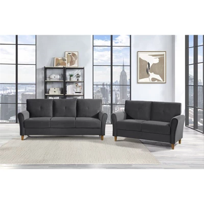 Dunleith Modern Contemporary Velvet Tufted Loveseat In Gray And Walnut - Lexicon - Image 4