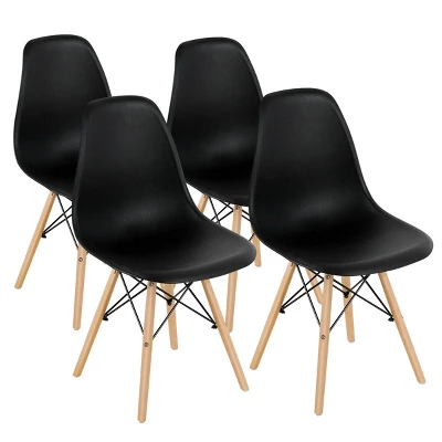 Costway Set Of 4 Modern Dining Side Chair Armless Home Office W/ Wood Legs White/Black/Blue - Image 9