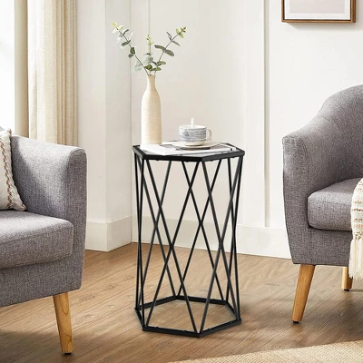 Costway Set Of 2 End Table Tempered Glass Top Metal Frame Hexagonal Accent Side Table