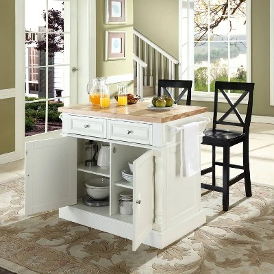 Oxford Kitchen Island With 2 Counter Height Barstools White - Crosley - Image 2