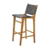 Modern Teak Woven Leather Barstool Black - Olivia & May