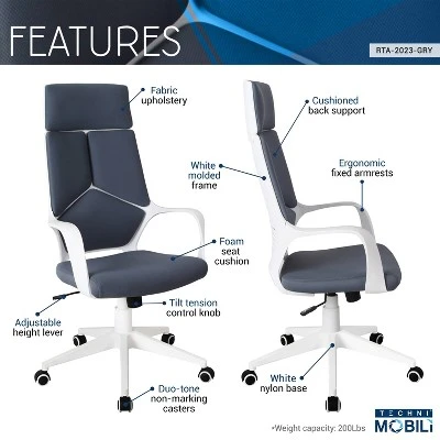 Modern Studio Office Chair Gray/White - Techni Mobili - Image 4