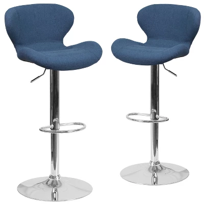 Emma And Oliver 2 Pack Contemporary Vinyl Adjustable Height Barstool With Curved Back And Chrome Base - Image 12