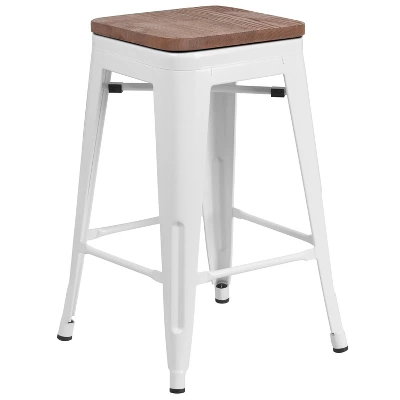 Merrick Lane Backless Metal Dining Stool With Wooden Seat For Indoor Use - Image 12