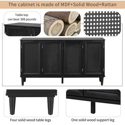 60" Generous Storage Sideboard With Faux Rattan Door - ModernLuxe - Image 5