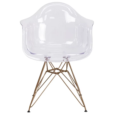 Emma And Oliver 2 Pack Transparent Side Chair With Arms And Gold Base - Accent & Side Chair - Image 3