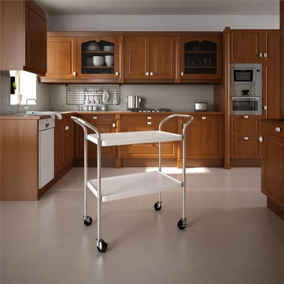 COSCO Stylaire 2 Tier Serving Cart, White & Silver