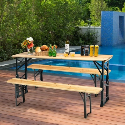 Costway 66.5" Outdoor Folding Wood Picnic Table Height Adjustable Metal Frame - Image 4