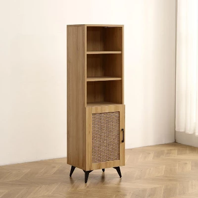 Freya 55.12" High Mesh Accent/Side Cabinet With 1 Rattan Cabinet Door And 3 Open Shelves-Maison Boucle - Image 6