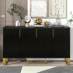 Modern Buffet Sideboard Cabinet With Metal Handles & Legs And Adjustable Shelves-ModernLuxe