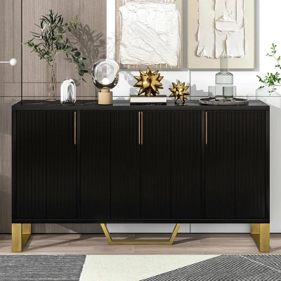 Modern Buffet Sideboard Cabinet With Metal Handles & Legs And Adjustable Shelves-ModernLuxe