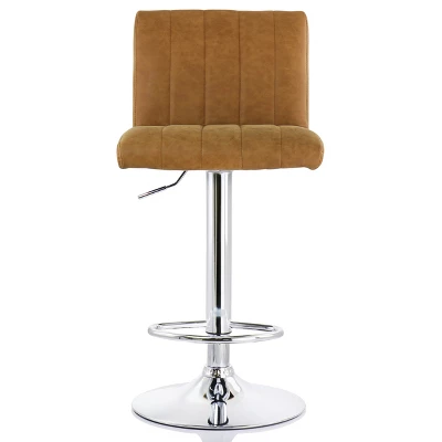 Elama 2 Piece Vintage Faux Leather Adjustable Bar Stool In Camel - Image 3