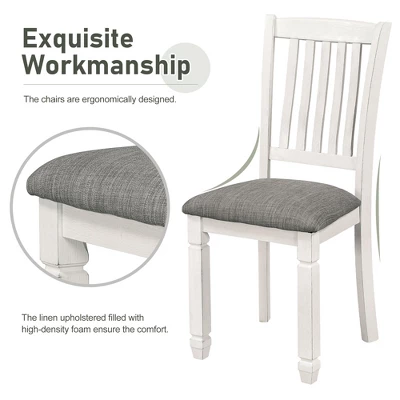 7-Piece Wooden Dining Table Set With 1 Dining Table And 6 Upholstered Chairs With Shaped Legs, Gray+White - ModernLuxe - Image 9