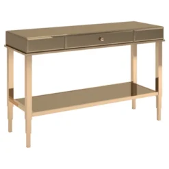 Hutton Glam Mirrored TV Stand Entry Console - Champagne Brass - Inspire Q