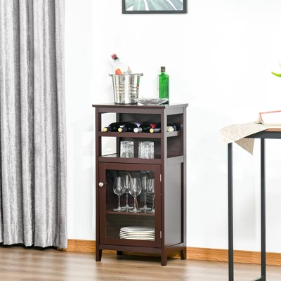 HOMCOM Wine Cabinet With 4 Bottle Wine Rack, Open Shelf, Acrylic Door Cabinet With Adjustable Shelf - Image 2