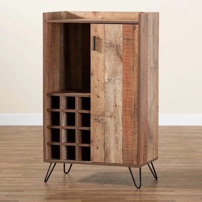 Mathis Wood And Wine Cabinet Brown/Gold - Baxton Studio - Image 8