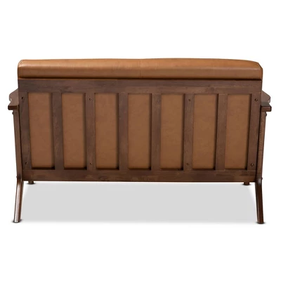 Bianca Wood And Tan Faux Leather Loveseat Tan/Walnut Brown - Baxton Studio - Image 2
