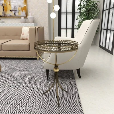 Metal And Glass Round Pedestal Table Gold - Olivia & May - Image 15
